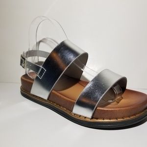 Silver Metallic Double Strap Ankle Sandals